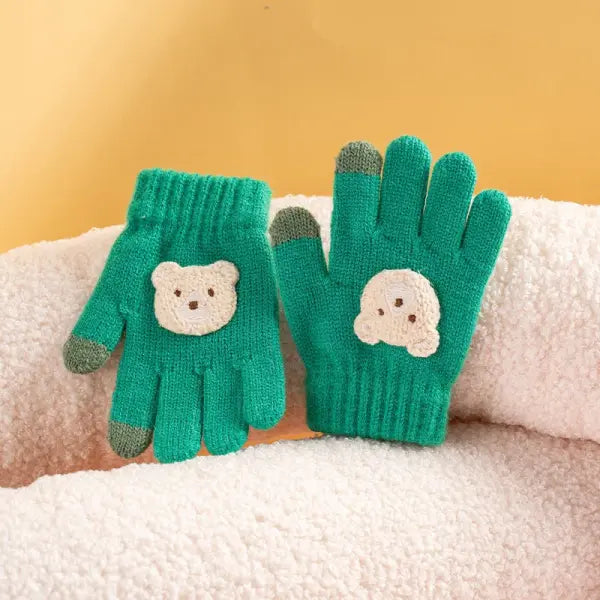 Cartoon Bear Knitted Baby Gloves – Thick Winter Warm Crochet Gloves for Boys & Girls (Ages 2–6) - 2-6yearsoldlvse