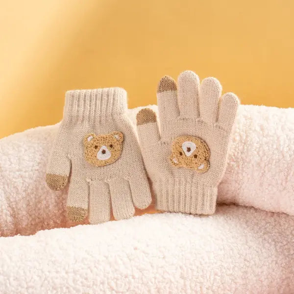 Cartoon Bear Knitted Baby Gloves – Thick Winter Warm Crochet Gloves for Boys & Girls (Ages 2–6) - 2-6yearsoldmise