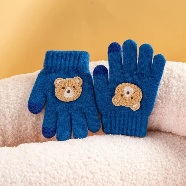 Cartoon Bear Knitted Baby Gloves – Thick Winter Warm Crochet Gloves for Boys & Girls (Ages 2–6) - 2-6yearsoldbaolan