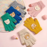 Cartoon Bear Knitted Baby Gloves – Thick Winter Warm Crochet Gloves for Boys & Girls (Ages 2–6)