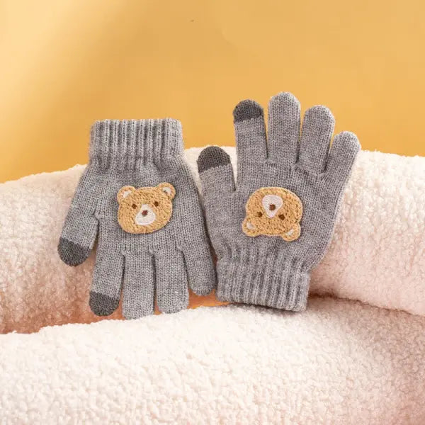 Cartoon Bear Knitted Baby Gloves – Thick Winter Warm Crochet Gloves for Boys & Girls (Ages 2–6) - 2-6yearsoldhuise