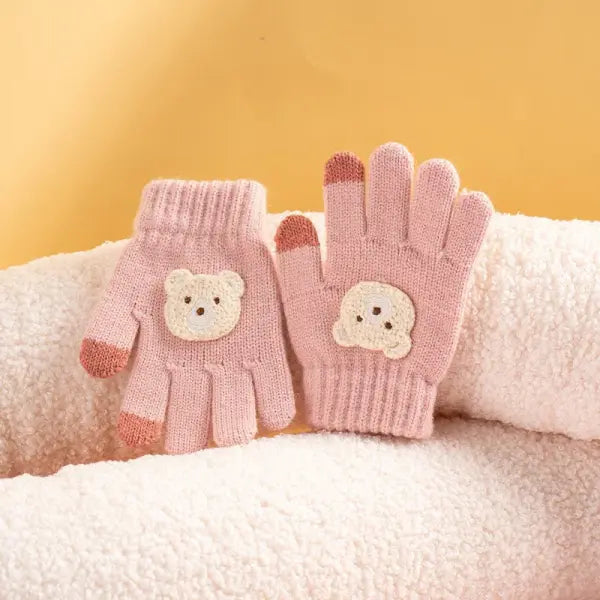 Cartoon Bear Knitted Baby Gloves – Thick Winter Warm Crochet Gloves for Boys & Girls (Ages 2–6) - 2-6yearsoldfense