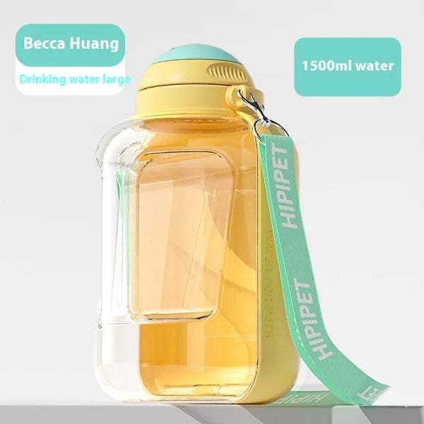 2-in-1 Dog Drinking Water Bottle with Detachable Food Container - Yellow 1500ml