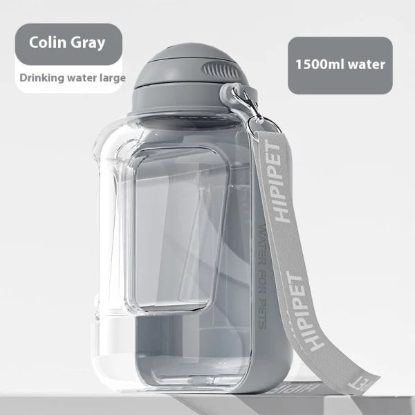 2-in-1 Dog Drinking Water Bottle with Detachable Food Container - Grey 1500ml