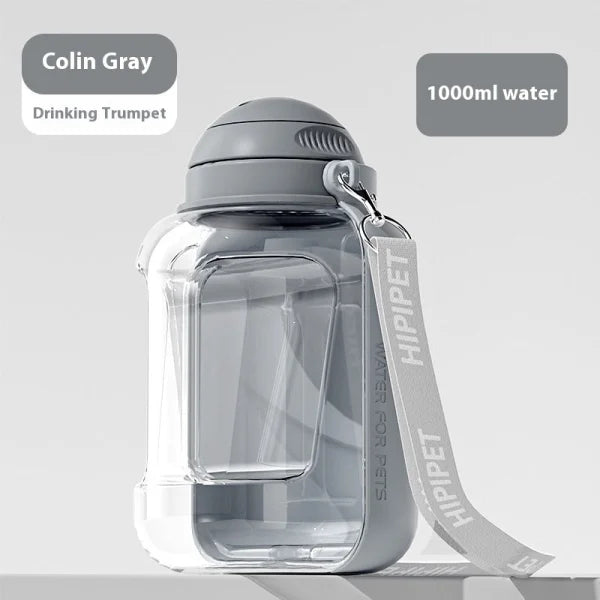 2-in-1 Dog Drinking Water Bottle with Detachable Food Container - Grey 1000ml