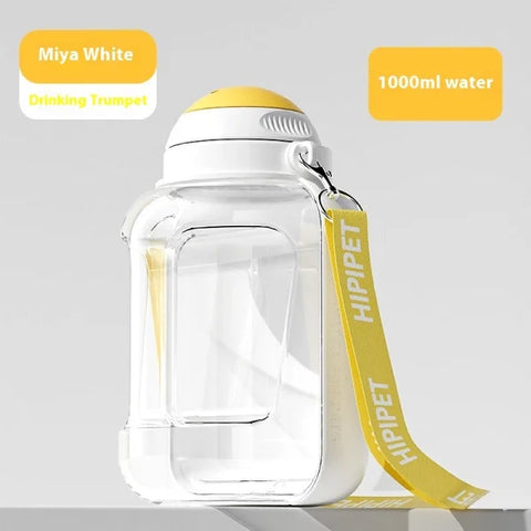 2-in-1 Dog Drinking Water Bottle with Detachable Food Container - White 1000ml