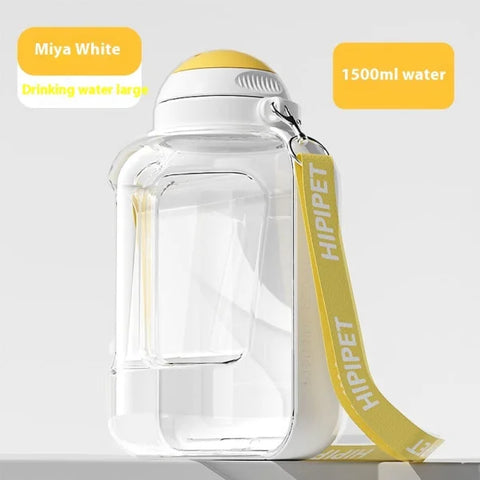 2-in-1 Dog Drinking Water Bottle with Detachable Food Container - White 1500ml