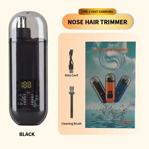 2 In 1 Electric Portable Ear And Nose Hair Trimmer Clipper 2024 Professional Painless Portable Eyebrow For Men - black
