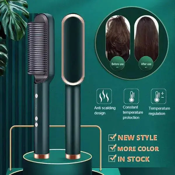 2 In 1 Hair Straightener Hot Comb with Negative Ion Technology - 2pcs A Black / US / With box - Hair Straightener