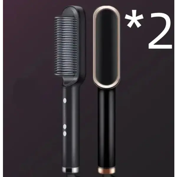 2 In 1 Hair Straightener Hot Comb with Negative Ion Technology - 2pcs A Black / US / With box - Hair Straightener