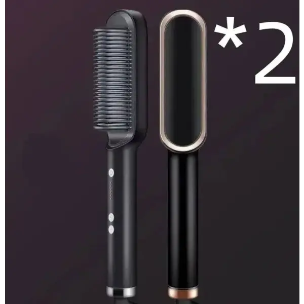 2 In 1 Hair Straightener Hot Comb with Negative Ion Technology - 2pcs A Black / US / With box - Hair Straightener