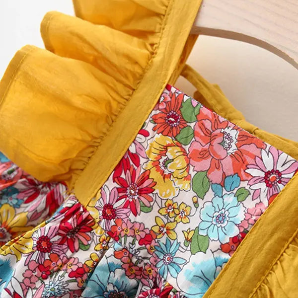 2 Pcs Baby Girl Summer Dress Set – Floral Flying Sleeve Princess Dress with Matching Hat (Size 80–110)