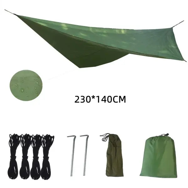 2-Person Camping Hammock with Mosquito Net - Heavy Duty Parachute Fabric Portable Swing for Outdoor Travel - Green