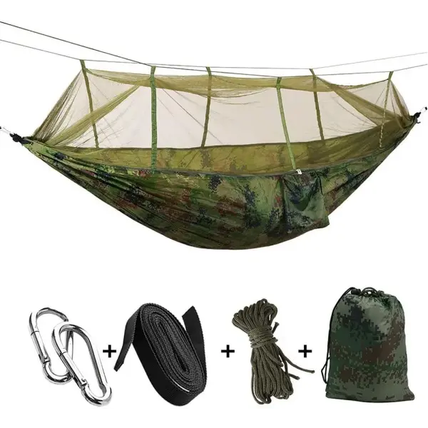 2 Person Camping Garden Hammock With Mosquito Net Outdoor Furniture Bed Strength Parachute Fabric Sleep Swing Portable