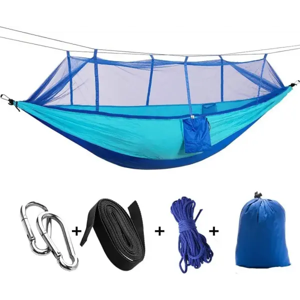 2 Person Camping Garden Hammock With Mosquito Net Outdoor Furniture Bed Strength Parachute Fabric Sleep Swing Portable