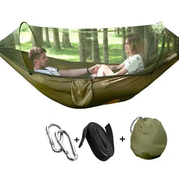 2 Person Camping Garden Hammock With Mosquito Net Outdoor Furniture Bed Strength Parachute Fabric Sleep Swing Portable