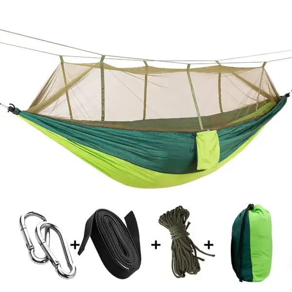 2-Person Camping Hammock with Mosquito Net - Heavy Duty Parachute Fabric Portable Swing for Outdoor Travel - green