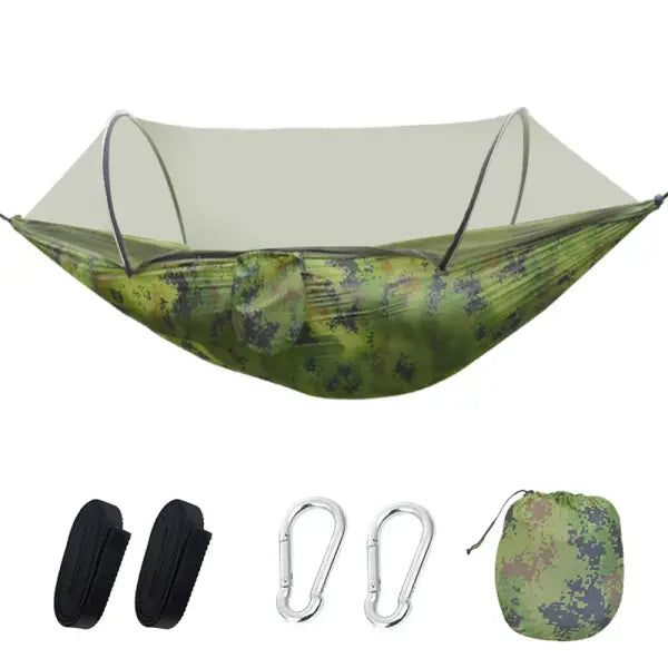 2-Person Camping Hammock with Mosquito Net - Heavy Duty Parachute Fabric Portable Swing for Outdoor Travel - camo