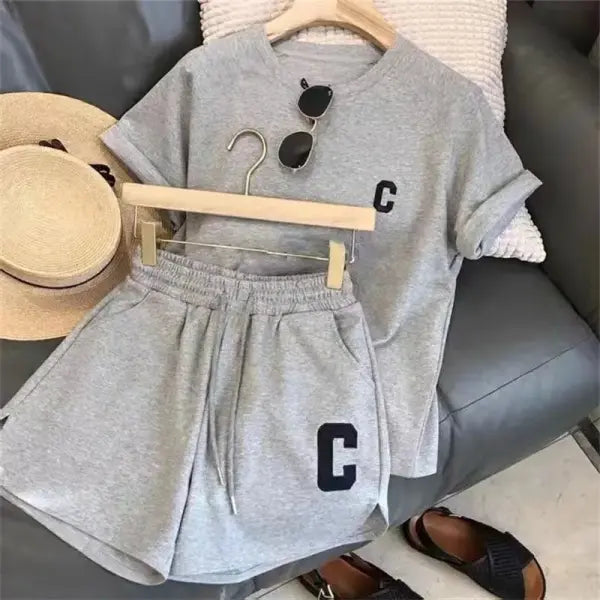 Women Summer Short Sleeve Pajama Set Plus Size Comfortable Sleepwear - Gray / XL