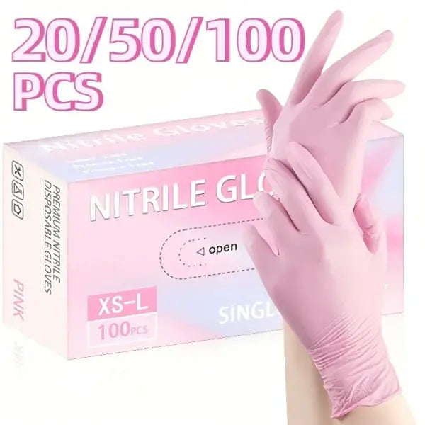 20/50/100PCS Pink Nitrile Gloves Household Cleaning Nitrile Gloves Kitchen Cooking Petcare Beauty Nail Multifunctional