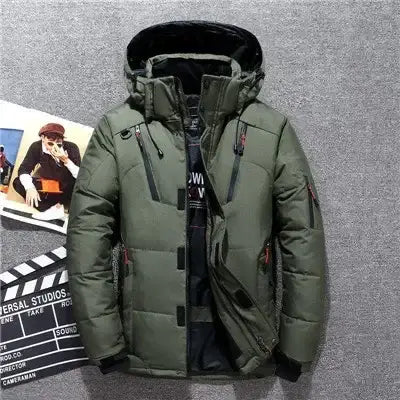 White Duck Down Parka Jacket Waterproof Warm Snow Winter Coat - army green / L