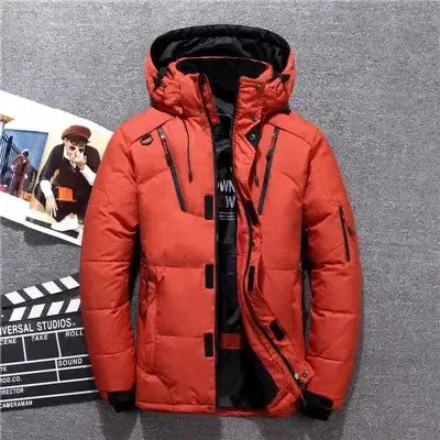 White Duck Down Parka Jacket Waterproof Warm Snow Winter Coat - Orange / L