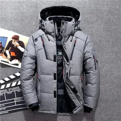 White Duck Down Parka Jacket Waterproof Warm Snow Winter Coat - GRAY / L