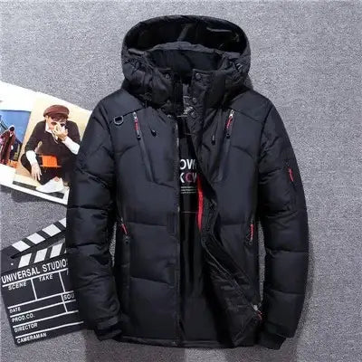 White Duck Down Parka Jacket Waterproof Warm Snow Winter Coat - black / L