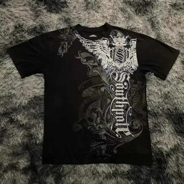 2000s Affliction Graphic Tee for Men – Grunge Wings Cotton T-Shirt Vintage Large Casual Shirt - affliction-16 / XXL