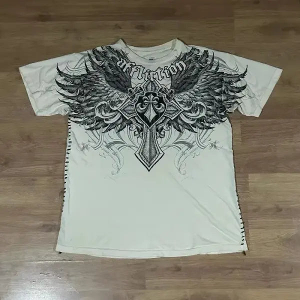 2000s Affliction Graphic Tee for Men – Grunge Wings Cotton T-Shirt Vintage Large Casual Shirt - affliction-7 / M