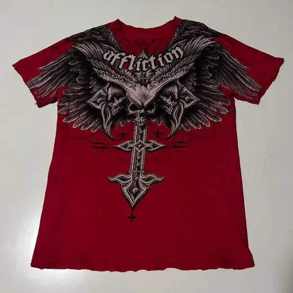 2000s Affliction Graphic Tee for Men – Grunge Wings Cotton T-Shirt Vintage Large Casual Shirt - affliction-5 / 4XL