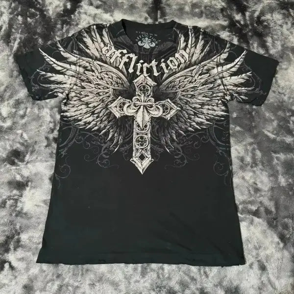 2000s Affliction Graphic Tee for Men – Grunge Wings Cotton T-Shirt Vintage Large Casual Shirt - affliction-3 / L