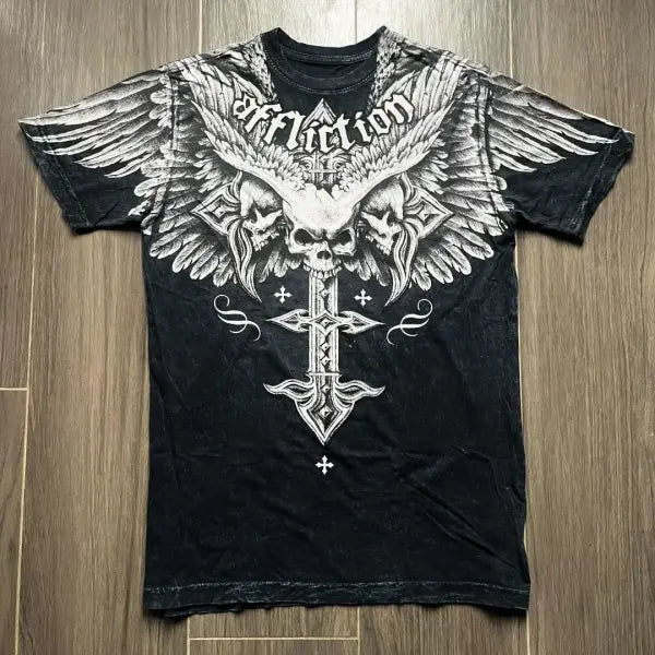 2000s Affliction Graphic Tee for Men – Grunge Wings Cotton T-Shirt Vintage Large Casual Shirt - affliction-18 / M
