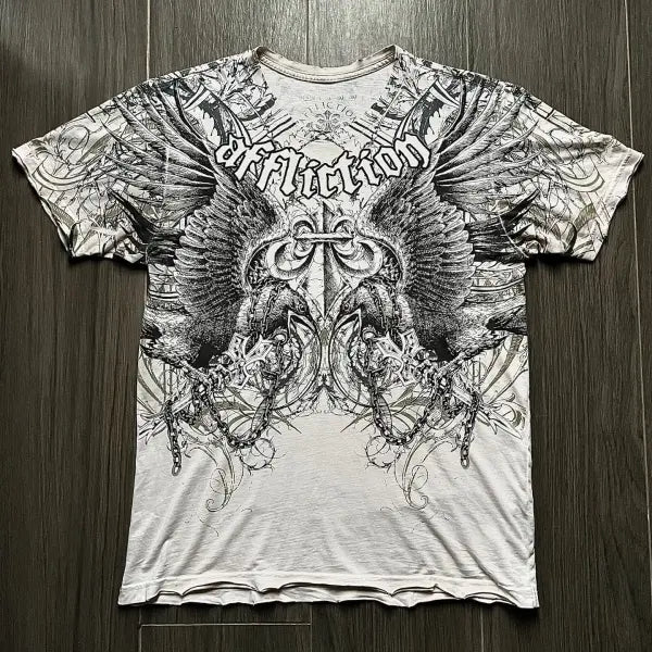 2000s Affliction Graphic Tee for Men – Grunge Wings Cotton T-Shirt Vintage Large Casual Shirt - affliction-4 / M