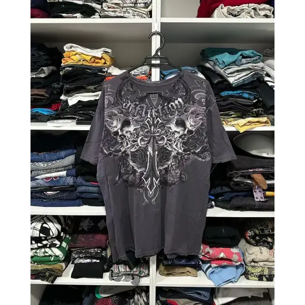 2000s Affliction Graphic Tee for Men – Grunge Wings Cotton T-Shirt Vintage Large Casual Shirt - affliction-10 / M