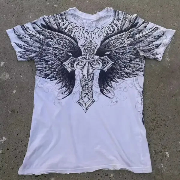 2000s Affliction Graphic Tee for Men – Grunge Wings Cotton T-Shirt Vintage Large Casual Shirt - affliction-19 / M