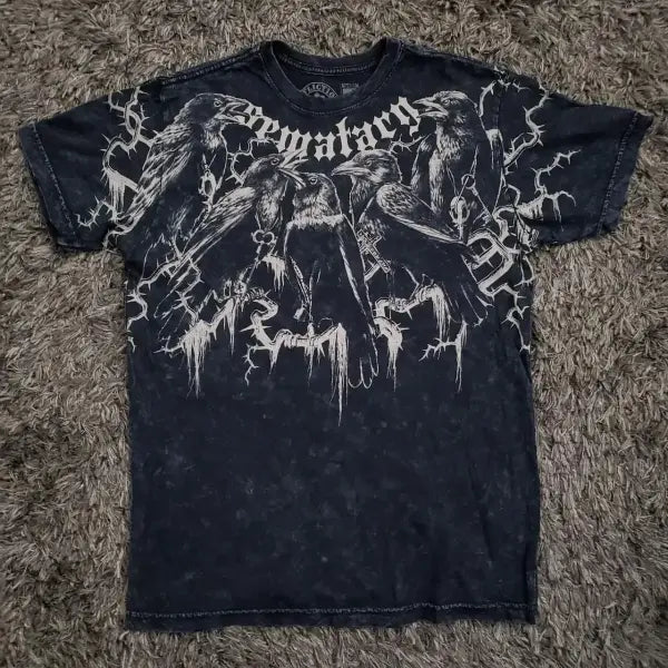 2000s Affliction Oversized Graphic T-Shirt for Men – Retro Punk Hip Hop Cotton Tee Short Sleeve Round Neck