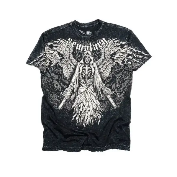 2000s Affliction Oversized Graphic T-Shirt for Men – Retro Punk Hip Hop Cotton Tee Short Sleeve Round Neck