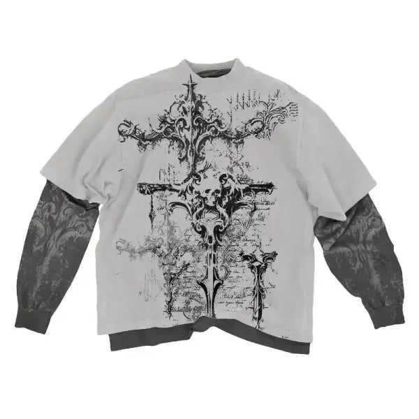 2000s American Skull Long Sleeve T-Shirt for Men – Gothic Oversized Casual Round Neck Top - affliction-1 / S