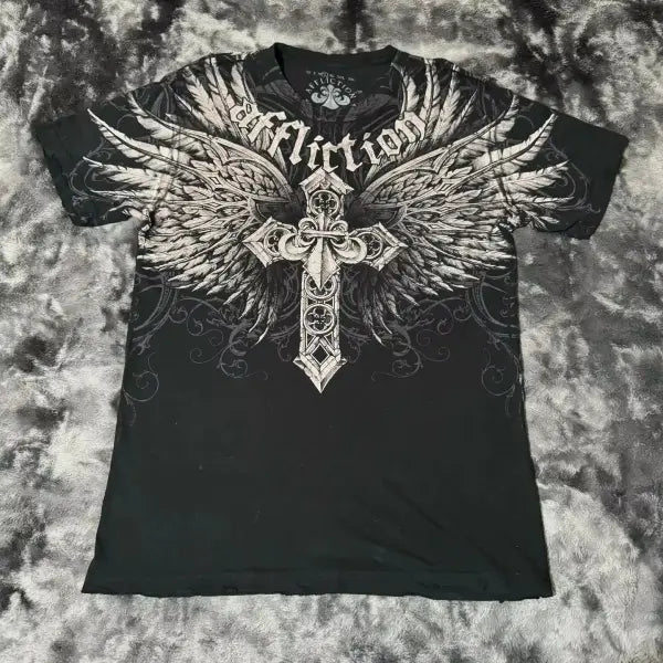 2000s American Skull Long Sleeve T-Shirt for Men – Gothic Oversized Casual Round Neck Top - affliction-5 / L