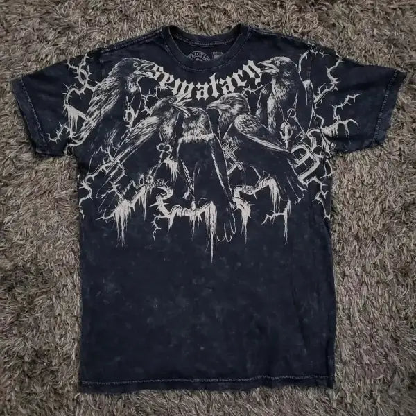 2000s American Skull Long Sleeve T-Shirt for Men – Gothic Oversized Casual Round Neck Top - affliction-3 / S