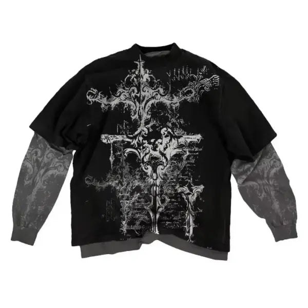 2000s American Skull Long Sleeve T-Shirt for Men – Gothic Oversized Casual Round Neck Top