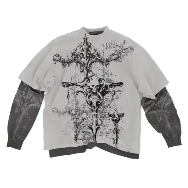 2000s American Skull Long Sleeve T-Shirt for Men – Gothic Oversized Casual Round Neck Top