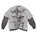 2000s American Skull Long Sleeve T-Shirt for Men – Gothic Oversized Casual Round Neck Top
