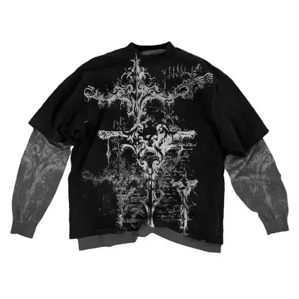 2000s American Skull Long Sleeve T-Shirt for Men – Gothic Oversized Casual Round Neck Top - affliction-2 / XXL