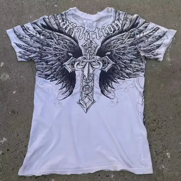 2000s American Skull Long Sleeve T-Shirt for Men – Gothic Oversized Casual Round Neck Top - affliction-6 / XXL