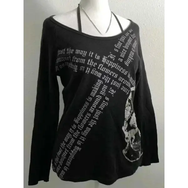 Women’s 2000s Gothic Vintage Long Sleeve T-Shirt – Punk Grunge Graphic Harajuku Y2K Streetwear Top - 557 Black Yellow 2