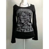 Women’s 2000s Gothic Vintage Long Sleeve T-Shirt – Punk Grunge Graphic Harajuku Y2K Streetwear Top - 554 Black 1 / M