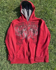 2000s Red Cotton Couple Zipper Hoodies - Vintage Y2K Sweatshirt - Himpall
