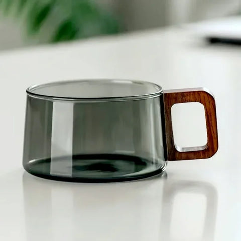 200ML American Latte Glass Coffee Mug – Heat-Resistant Milk Tea Cup with Wooden Tray - Himpall